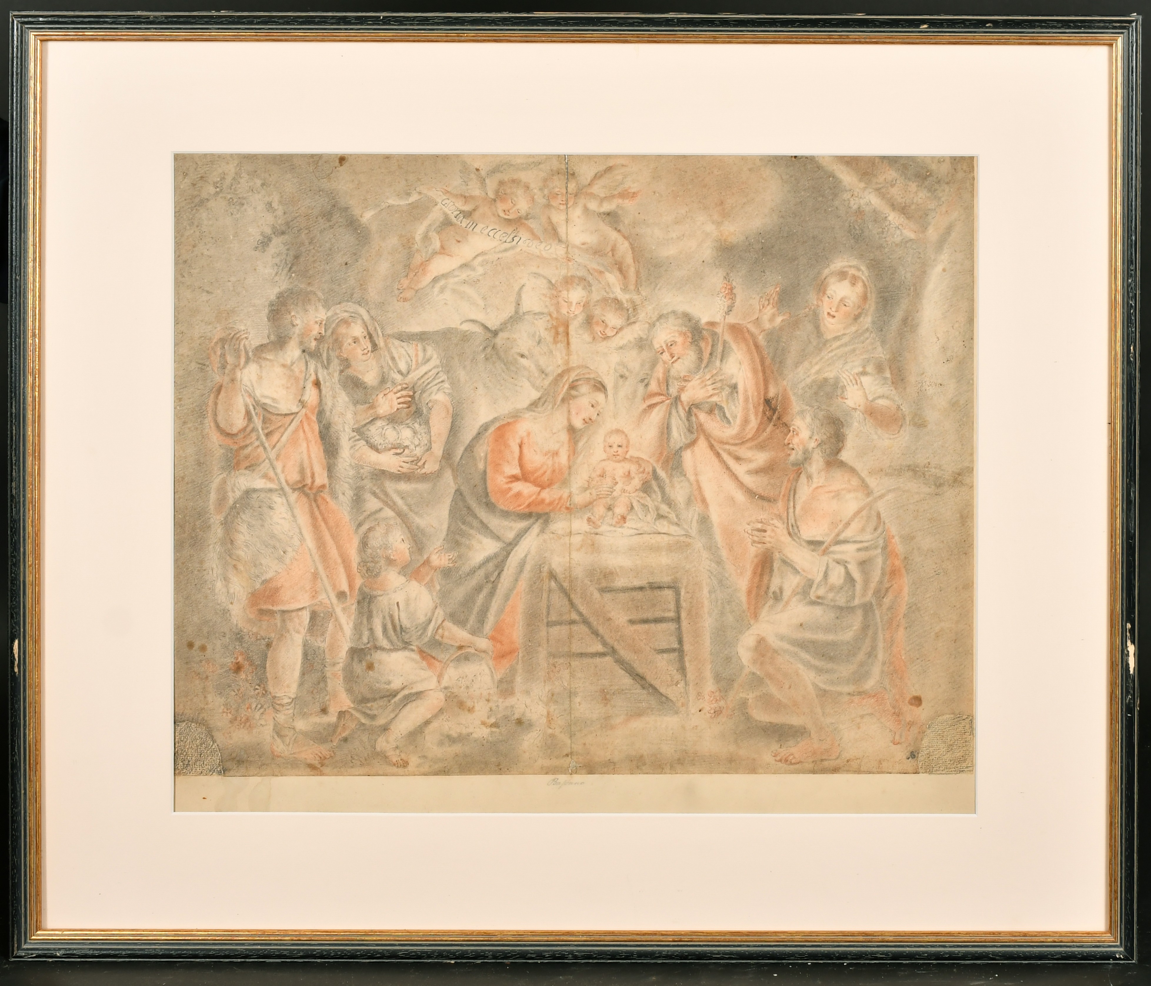 17th Century Italian School. Nativity Scene, Black and Red Chalk on joined paper, with Collector's - Image 2 of 6