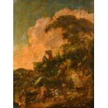 18th Century Italian School. Figures in a Landscape, Oil on Panel, 25" x 17.5" (63.5 x 44.4cm)