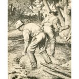 Stanley Anderson (1884-1966) British. "Brook Farming", Line Engraving, Signed in Pencil, 7.5" x