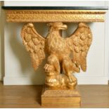 Alexander G Ley & Son. A Reproduction George II Carved and Gilded Eagle Console Table with green