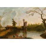 18th Century English School. A River Landscape with Figures in the foreground, Oil on Canvas, 15.