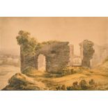 Circle of John Crome (1768-1821) British. 'A Ruin in an Extensive Landscape', Watercolour, Inscribed