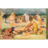 James Arden Grant (1887-1974) British. A Beach Scene with Figures, Pastel, Inscribed on a label
