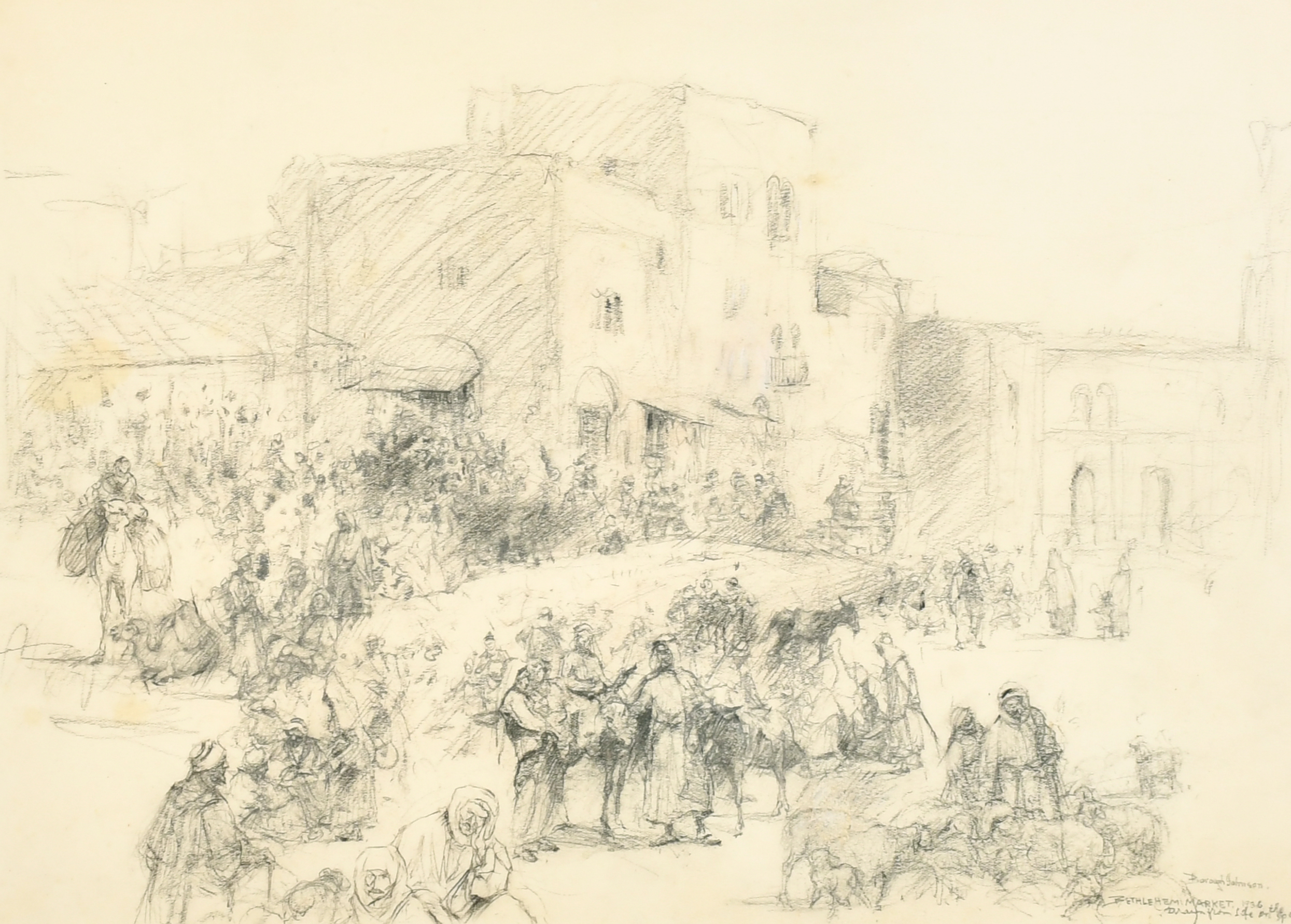 Ernest Borough Johnson (1866-1949) British. "Sketch for Bethlehem Market, 1936", Pencil, Signed,