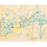 Matthew Smith (1879-1959) British. A Country Lane through a Gate, Chalk, Inscribed verso, Unframed