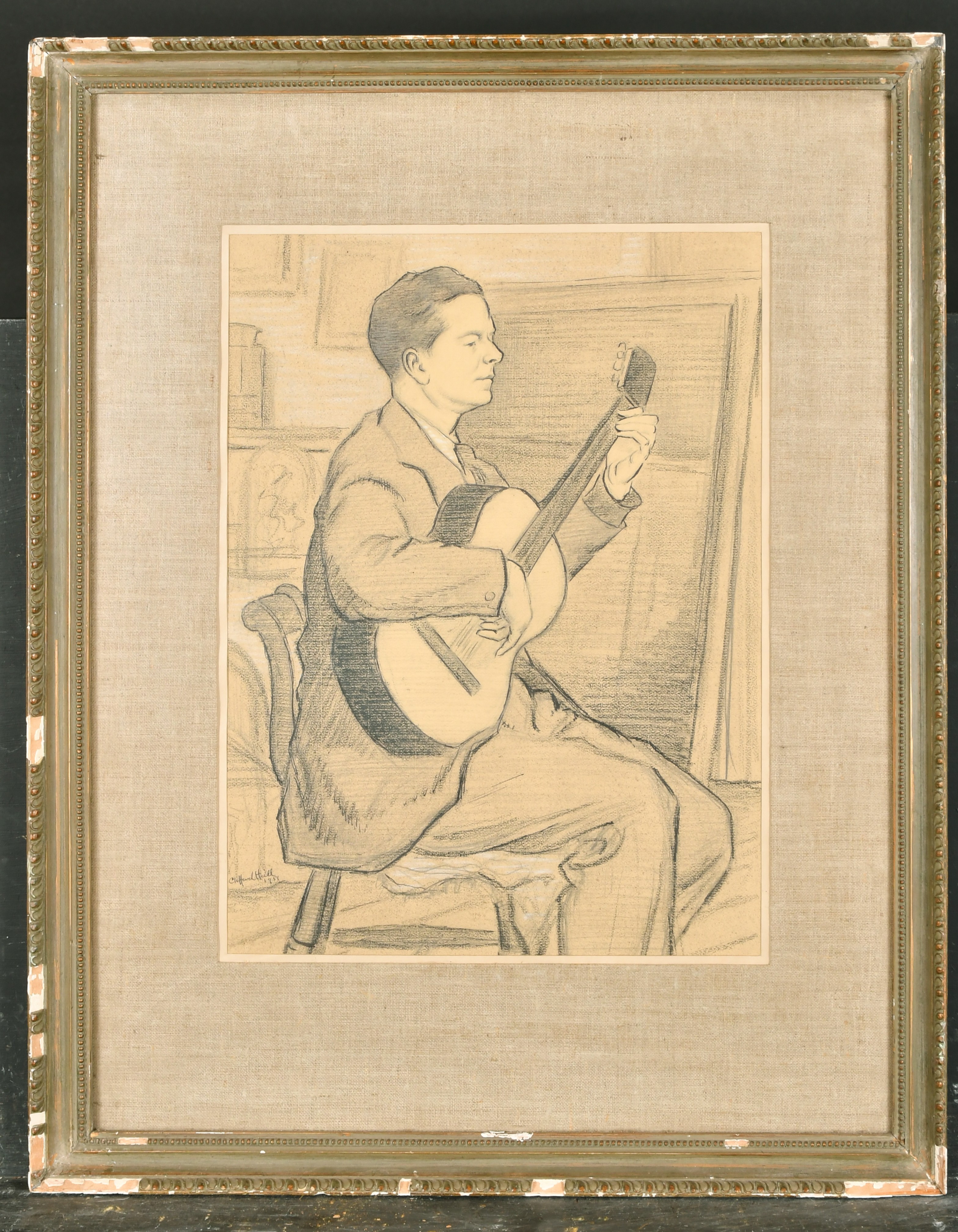 Clifford Hall (1904-1973) British. The Artist F.B.C. Bravington playing the Guitar - Image 2 of 4