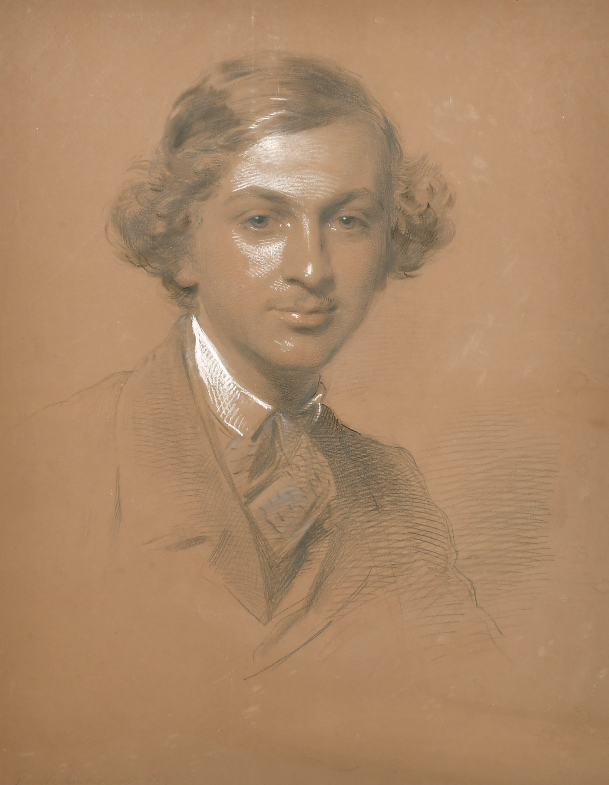 George Richmond (1809-1896) British. Bust Portrait of a Man, Pencil heightened with Chalk, Signed