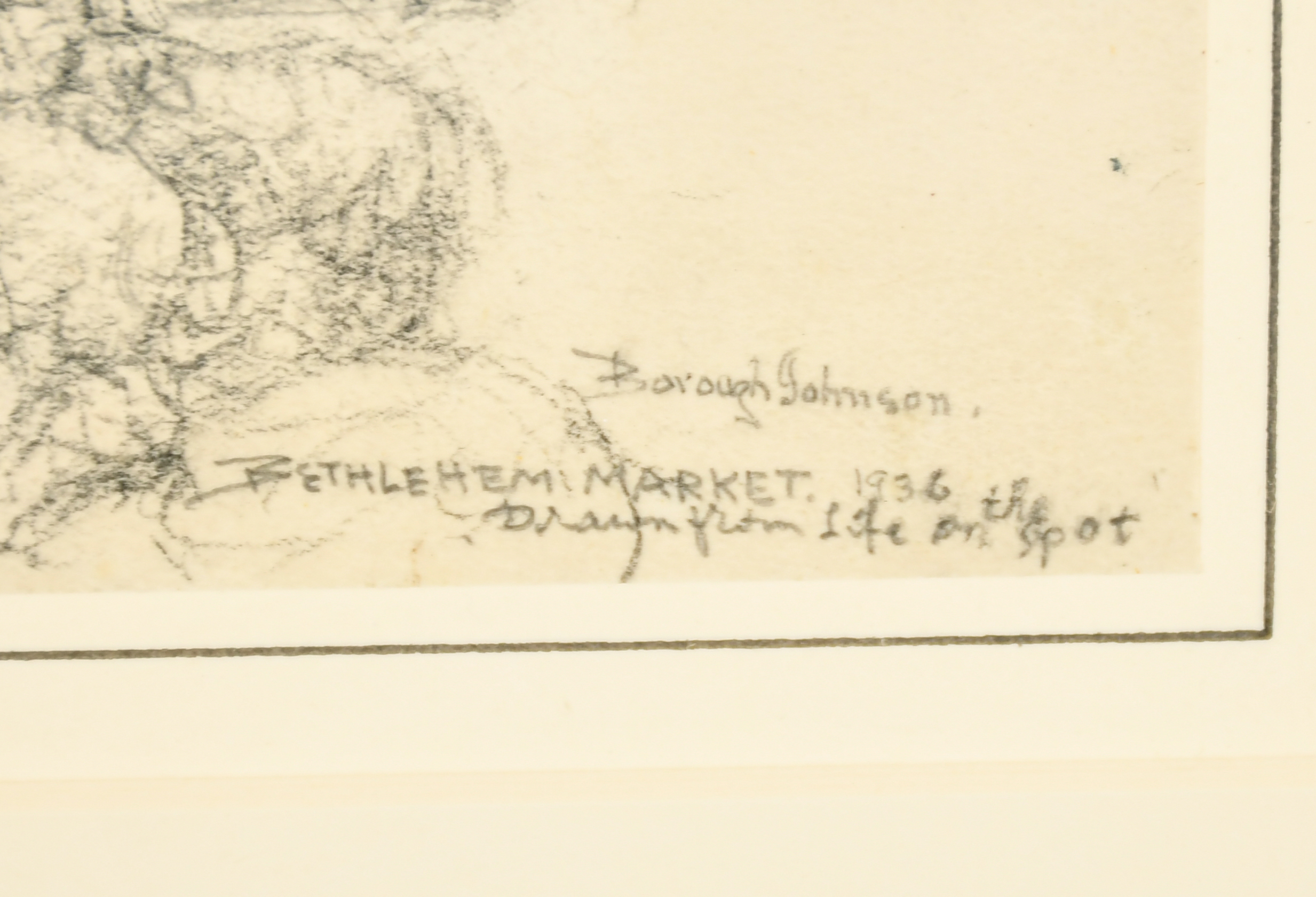 Ernest Borough Johnson (1866-1949) British. "Sketch for Bethlehem Market, 1936", Pencil, Signed, - Image 2 of 4