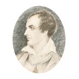 Early 19th Century English School. "Lord Byron", Watercolour on a Print base, Unframed 4.5" x 3.