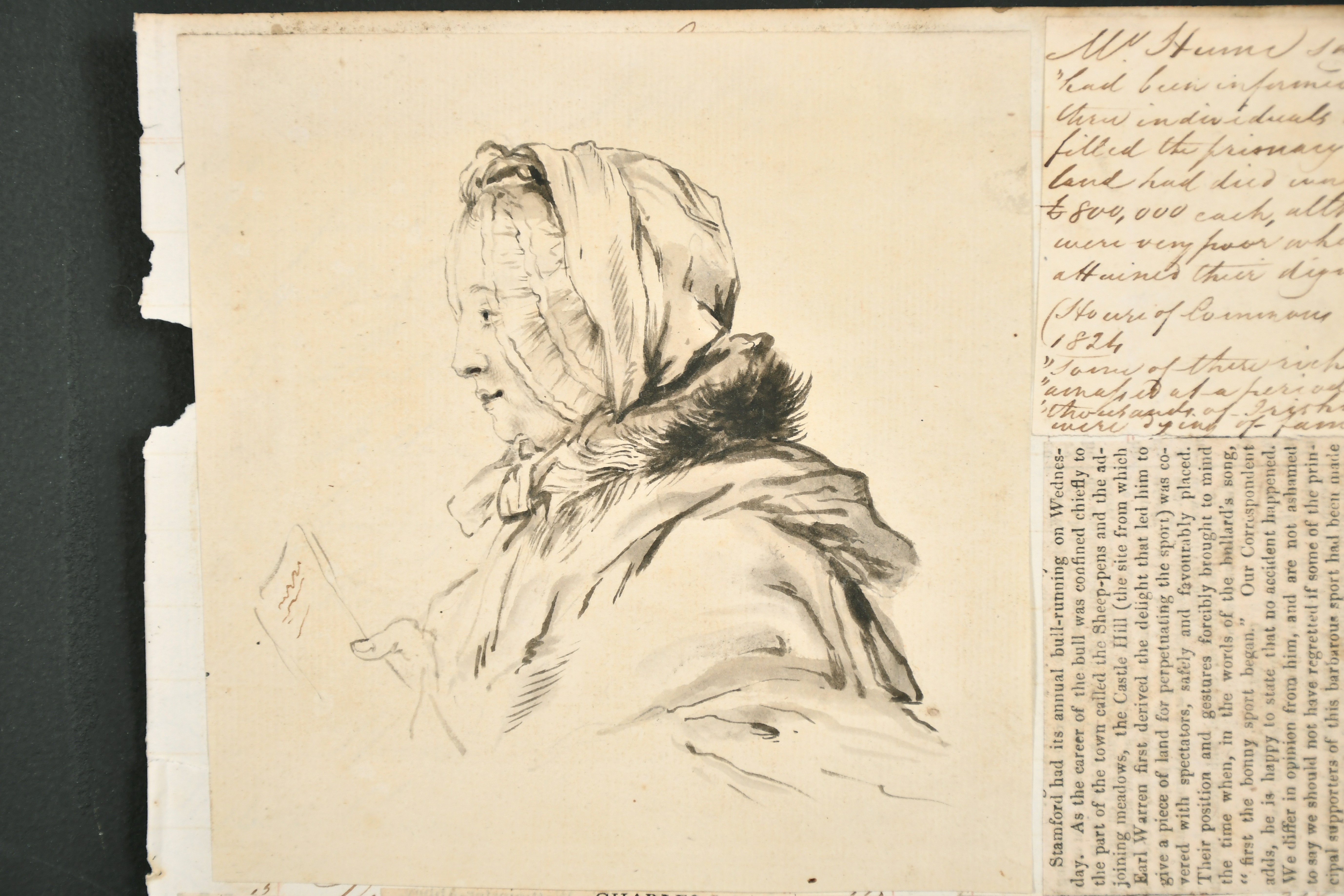 Attributed to Joshua Reynolds (1723-1792) British. Profile of a Lady, Ink and Wash, Unframed 5.25" x - Image 2 of 4