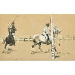 M.G. (20th Century) British. Polo Player, Watercolour heightened with white, 5.75" x 8.75" (14.7 x