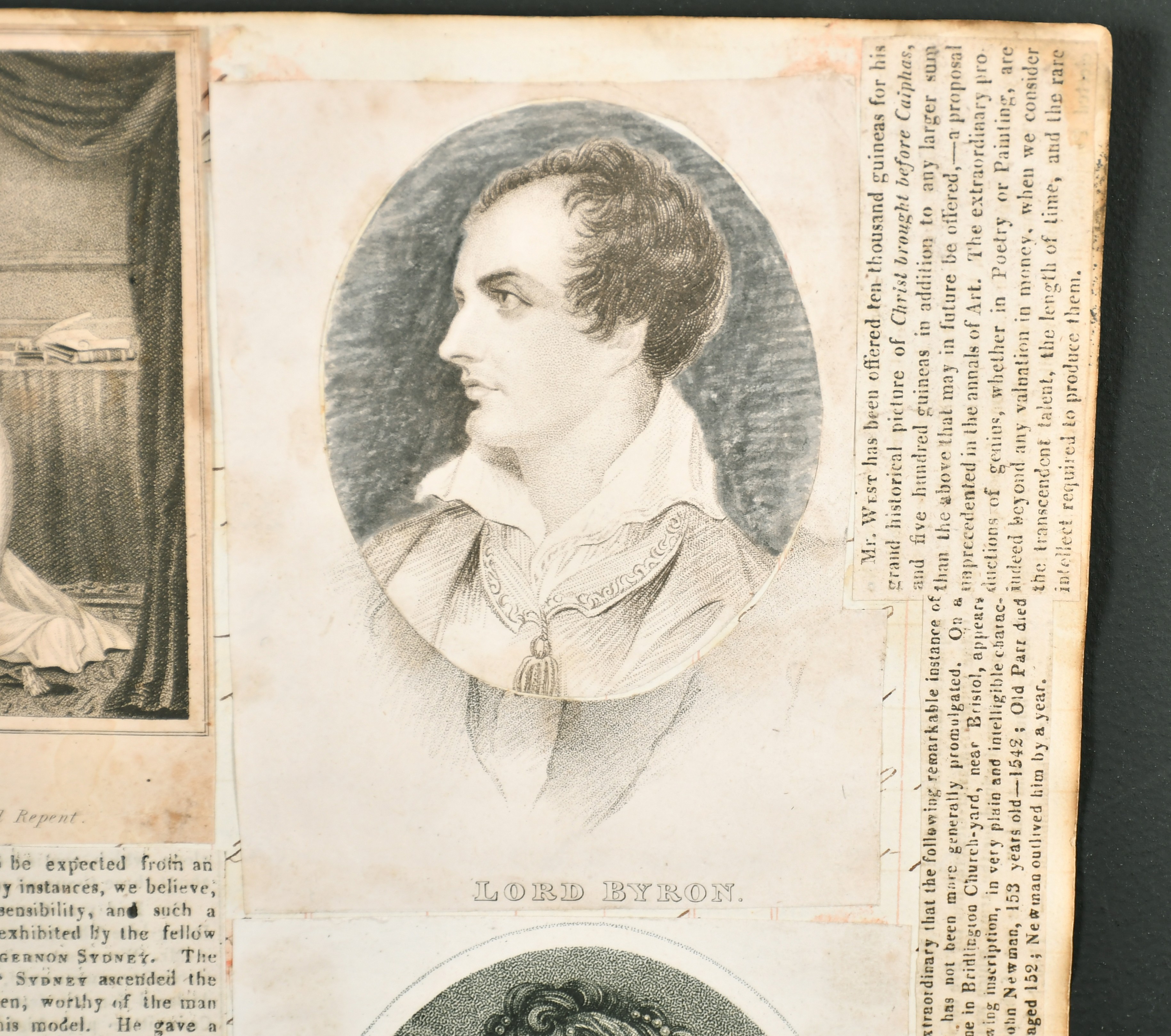 Early 19th Century English School. "Lord Byron", Watercolour on a Print base, Unframed 4.5" x 3. - Image 2 of 4