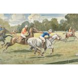 Chate (20th Century) British. A Polo Match, Mixed Media, Signed and Dated 1949, 11" x 16.25" (27.8 x
