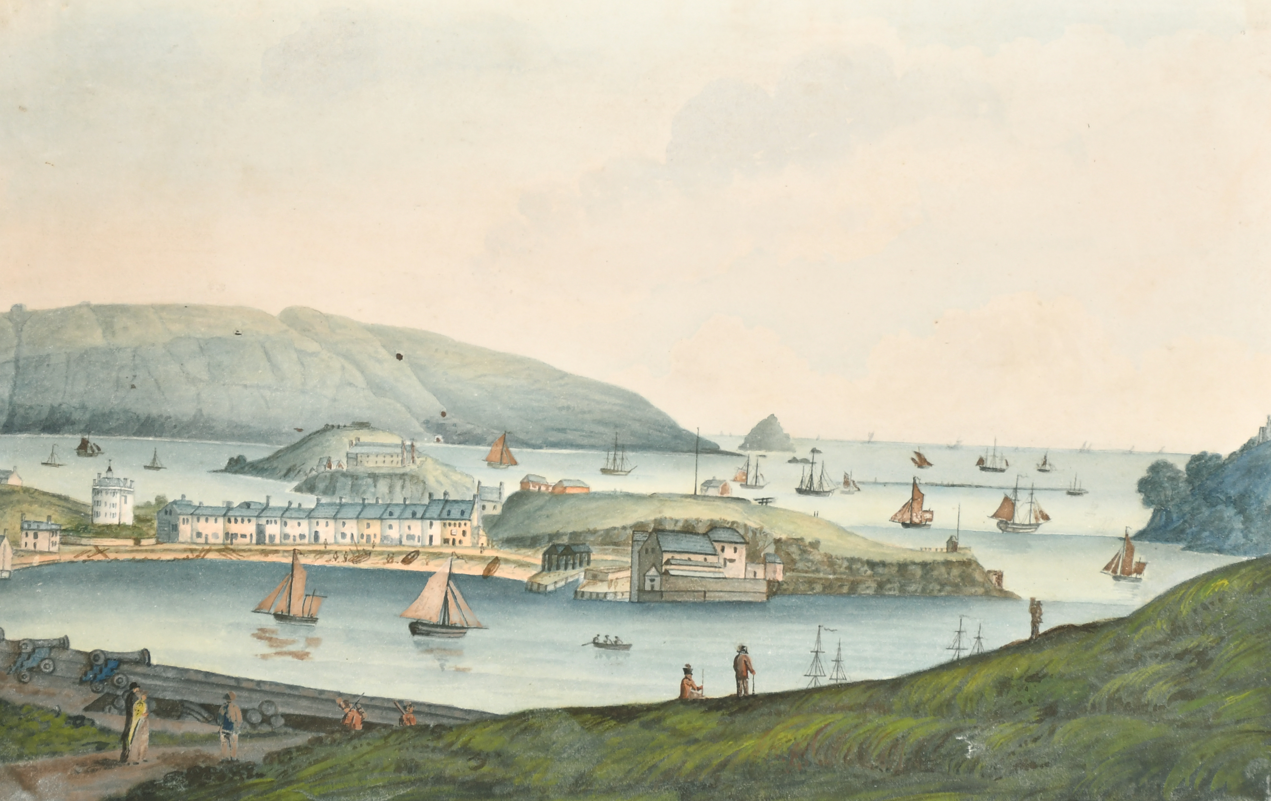 18th Century English School. A Panoramic view of Plymouth, Watercolour, Unframed, 8" x 12.5" (20.3 x