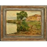 Early 20th Century French School. A Riverside Chalet, Oil on Board, Indistinctly Signed and Dated