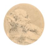 After John Hamilton Mortimer (1741-1779) British. Head Study of a Man, Pencil, Circular, Unframed