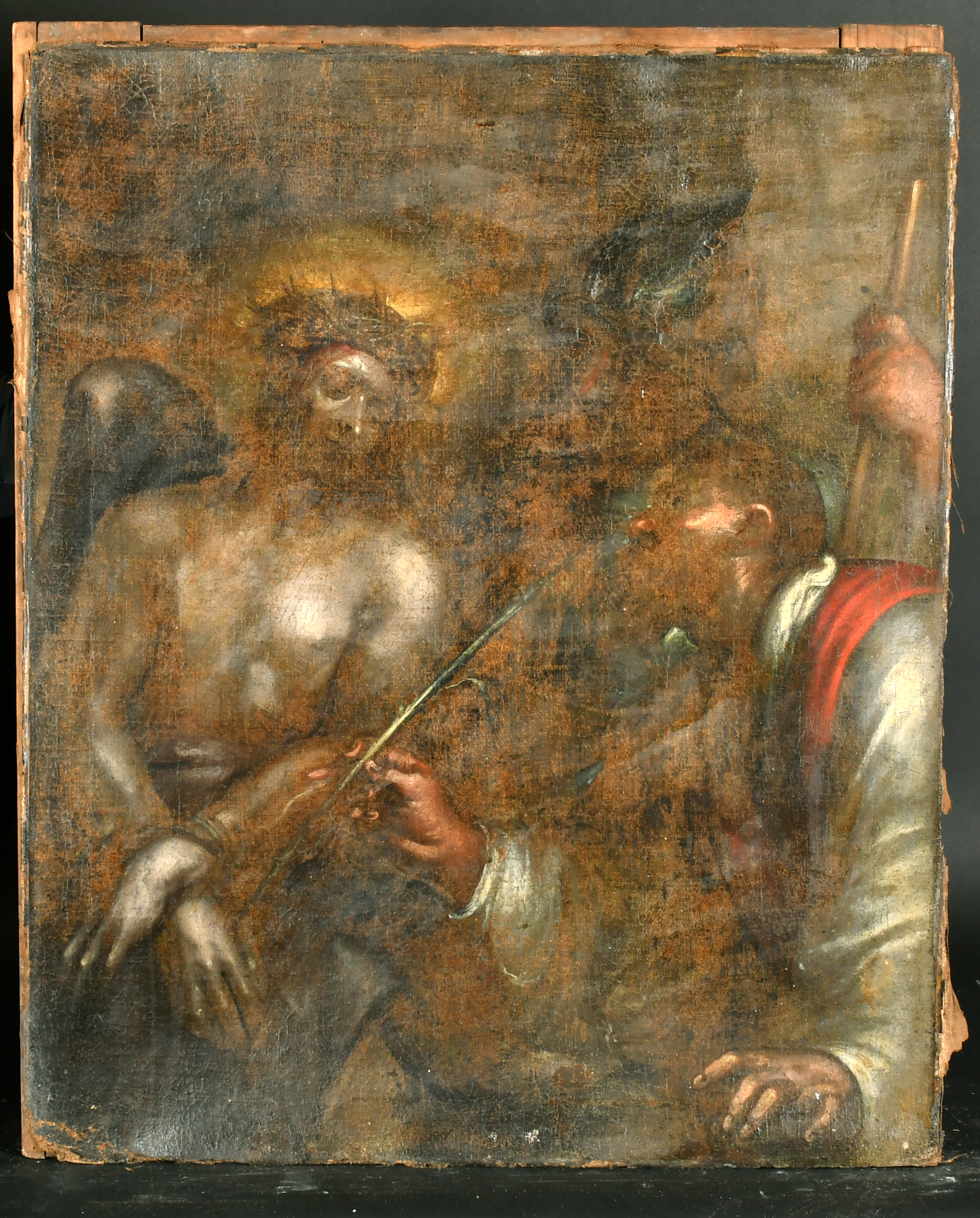 17th Century Italian School. Christ with a Crown of Thorns, Oil on Canvas, Unframed 33.5" x 27" ( - Image 2 of 3