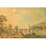 Attributed to Paul Sandby (1731-1809) British. A River Scene at Bridgnorth with Figures and Boats in