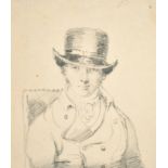 Attributed to Joshua Reynolds (1723-1792) British. Bust Portrait of a Man with a Top Hat, Pencil,