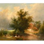 Henry John Boddington (1811-1865) British. Children Fishing in a River Landscape, Oil on Canvas,
