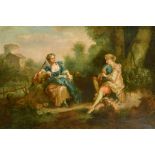 Manner of Jean-Antoine Watteau (1684-1721) French. The Serenade, Oil on Canvas, 25.25" x 38" (64.2 x
