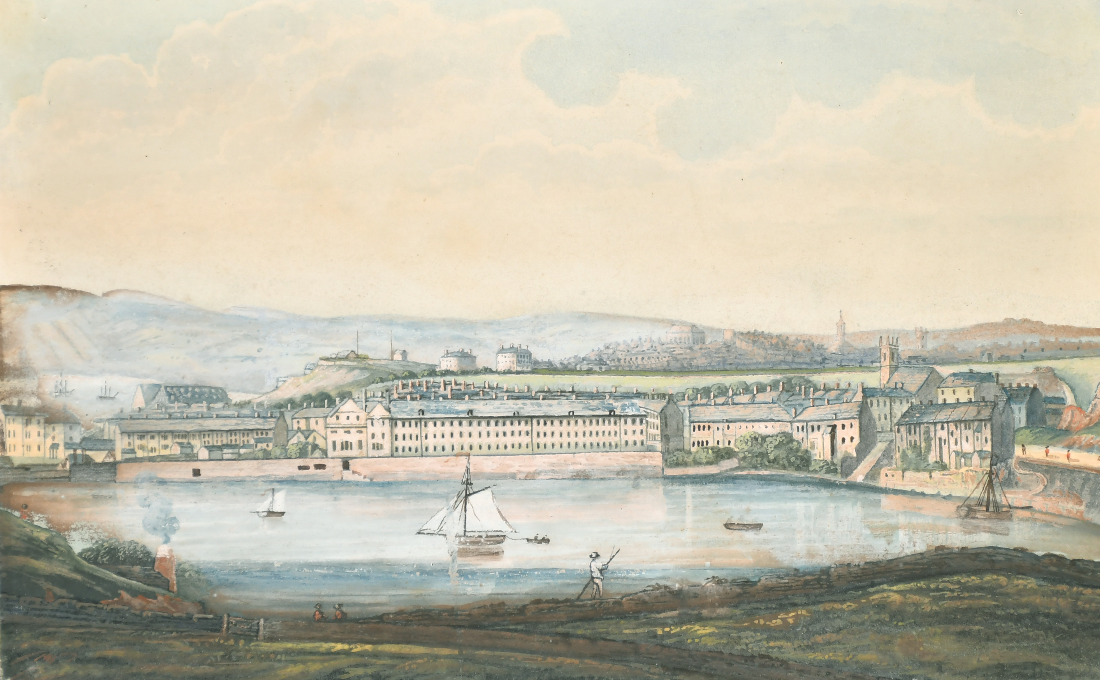 18th Century English School. A Panoramic view of Plymouth, Watercolour, Unframed, 8" x 12.5" (20.3 x - Image 3 of 9