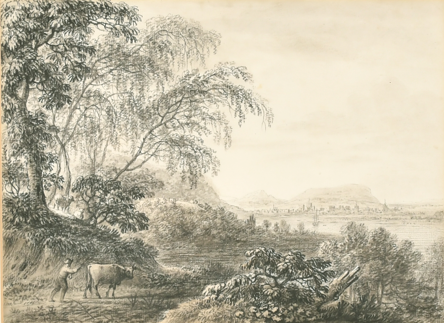 Anthony Thomas Devis (1729-1816) British. "Landscape View", Pencil and Wash, Signed with Initials,