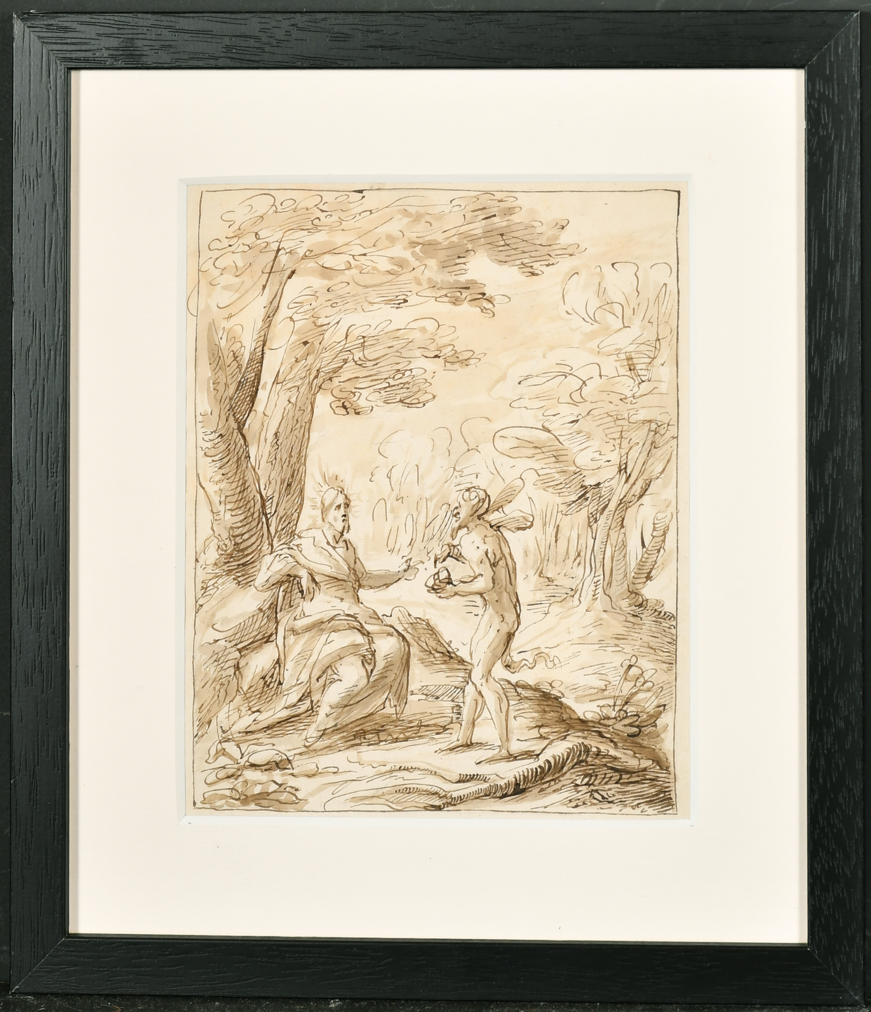 Circle of Inigo Jones (1573-1652) British. Christ Tempted by the Devil, Ink and Wash, 8.25" x 6. - Image 2 of 3