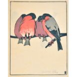 Fritz Lang (1877-1961) German. "Bullfinches", Woodcut in Colours, Signed and Inscribed in Pencil,