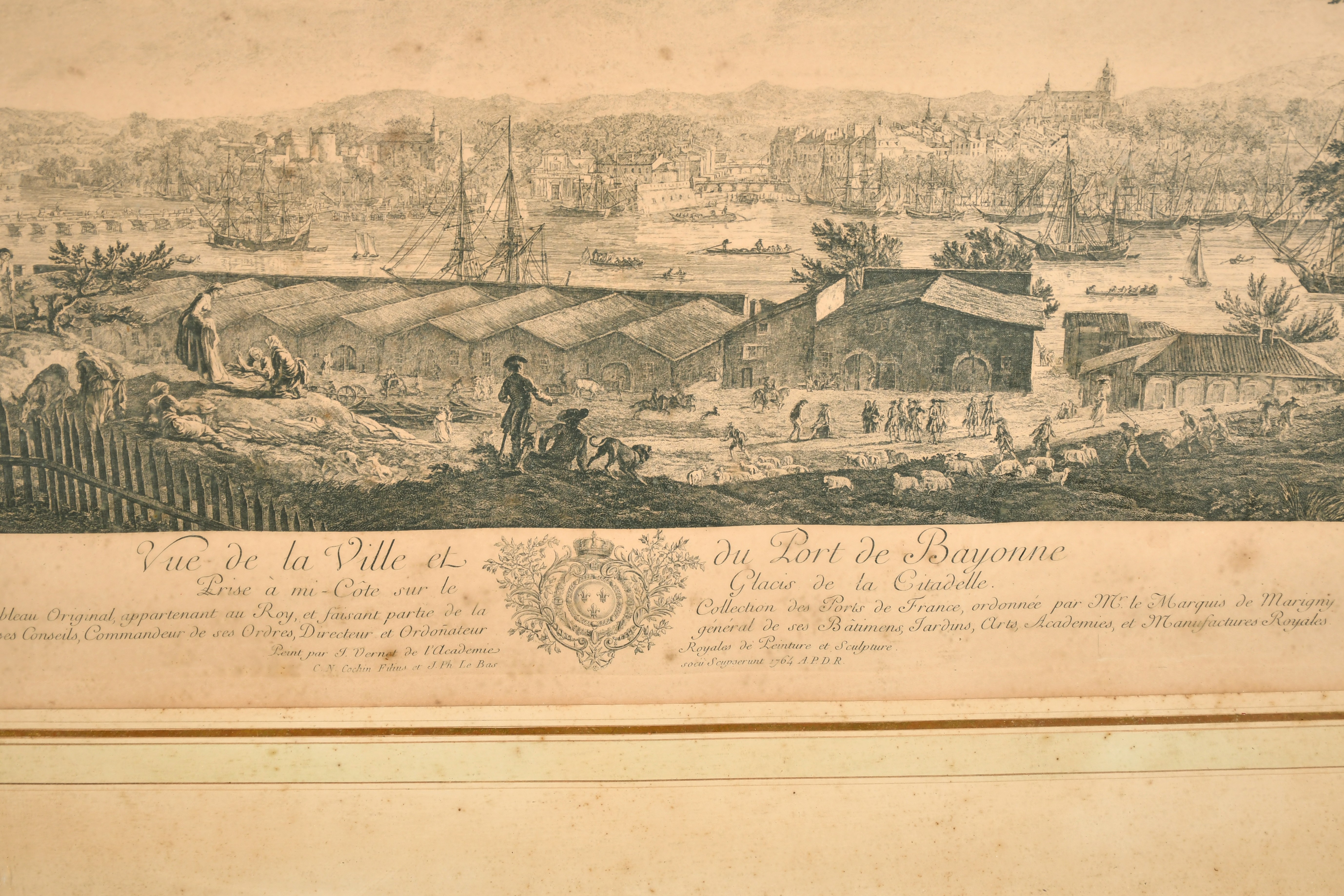 After Joseph Vernet (1714-1789) French. "Vue De La Ville et Du Port De Bayonne", Engraving, 18.5" - Image 3 of 4