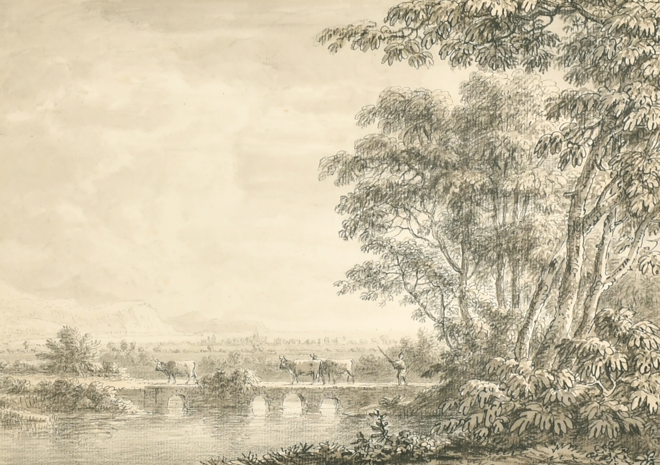 Anthony Thomas Devis (1729-1816) British. "Landscape View", Pencil and Wash, Signed with Initials, - Image 2 of 7