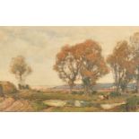 Samuel John Lamorna Birch (1869-1955) British. "Cattle Grazing", Watercolour, Signed, and