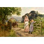 Henry John Yeend King (1855-1924) British. Young Girls at Harvest Time, Oil on Canvas, Signed, 24" x