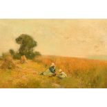 Adam Edwin Proctor (1864-1913) British. Children in a Corn Field, Oil on Canvas, Signed, Inscribed