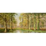 David Mead (1906-1986) British. A Wooded River Glade, Oil on Canvas, Signed, and Signed and Dated