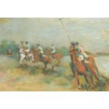 Barbara Icyda (20th Century) American. A Polo Match, Oil on Canvas, Signed, with a label verso, 9" x