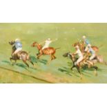 Jack Levine (1915-2010) American. A Polo Match, Oil on Canvas, Signed, 12" x 20" (30.5 x 50.8cm)