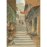 Peter Petersen Toft (1825-1901) Danish. Boot Sellers in a Street Scene in Newcastle, Watercolour,