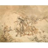 17th Century Italian School. A Cavalry Skirmish, Ink and Wash, with Collectors Stamp 'EB', 8.25" x
