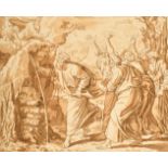 18th Century Italian School. Moses Striking Water from the Rock, Ink and Wash, Inscribed No. 32,