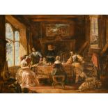 19th Century English School. Elegant Figures in an Interior, Oil Sketch on Canvas, 18" x 24" (45.7 x