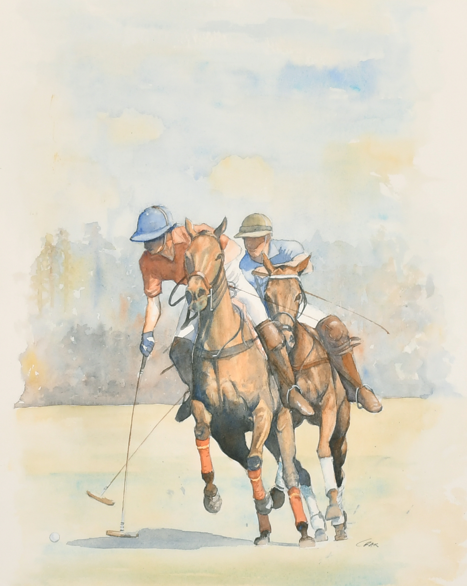 Crak (20th Century) European. Figures Playing Polo, Watercolour, Signed, 16" x 13" (40.6 x 33cm)