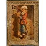 19th Century European School. Study of a Cavalier, Oil on Board, Indistinctly Signed 17.5" x 11" (