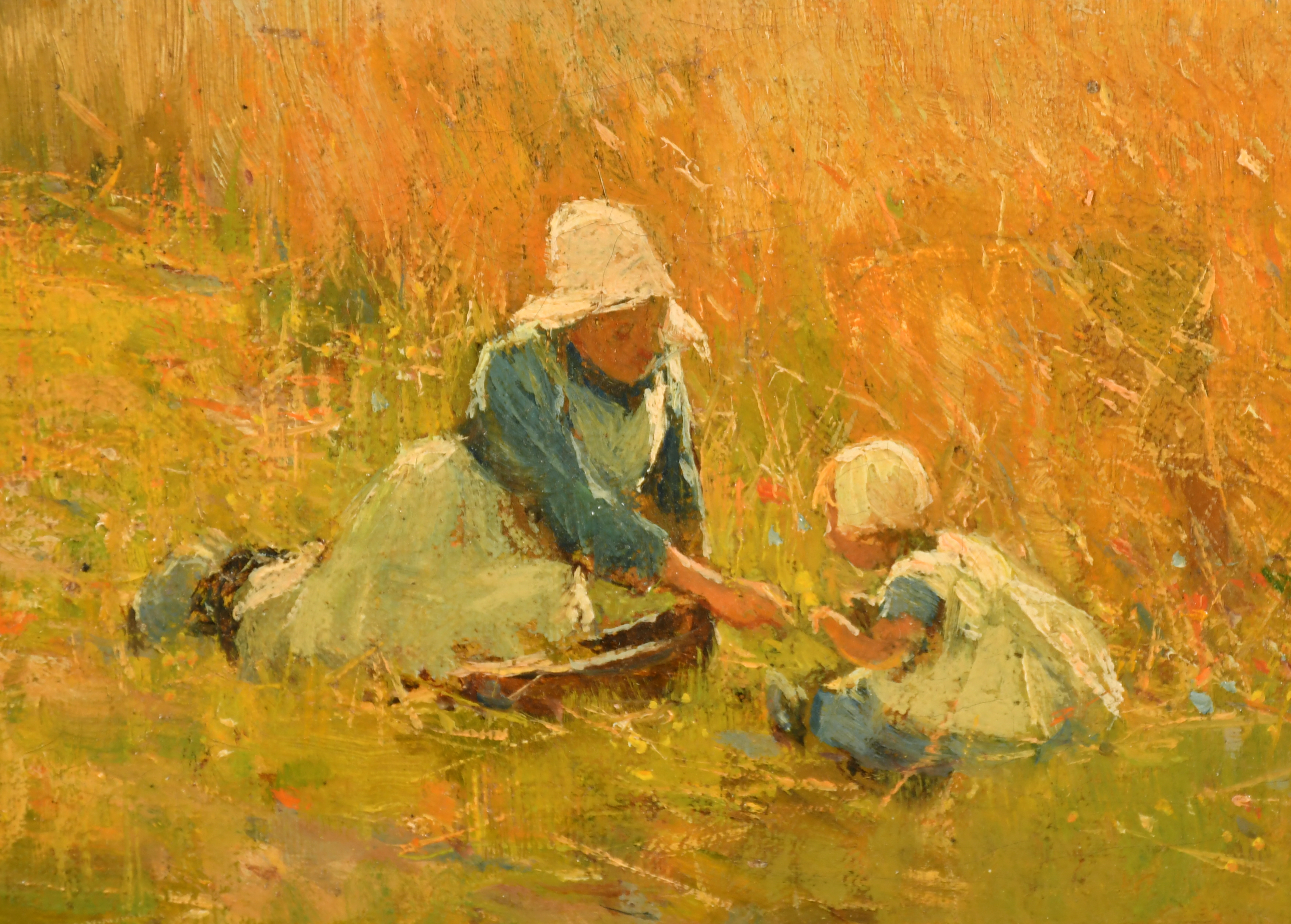Adam Edwin Proctor (1864-1913) British. Children in a Corn Field, Oil on Canvas, Signed, Inscribed - Image 4 of 5