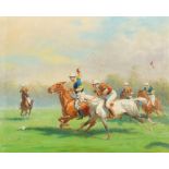 Eugene Pechaubes (1890-1967) French. "The Polo Match", Oil on Canvas, Signed, and Inscribed on a