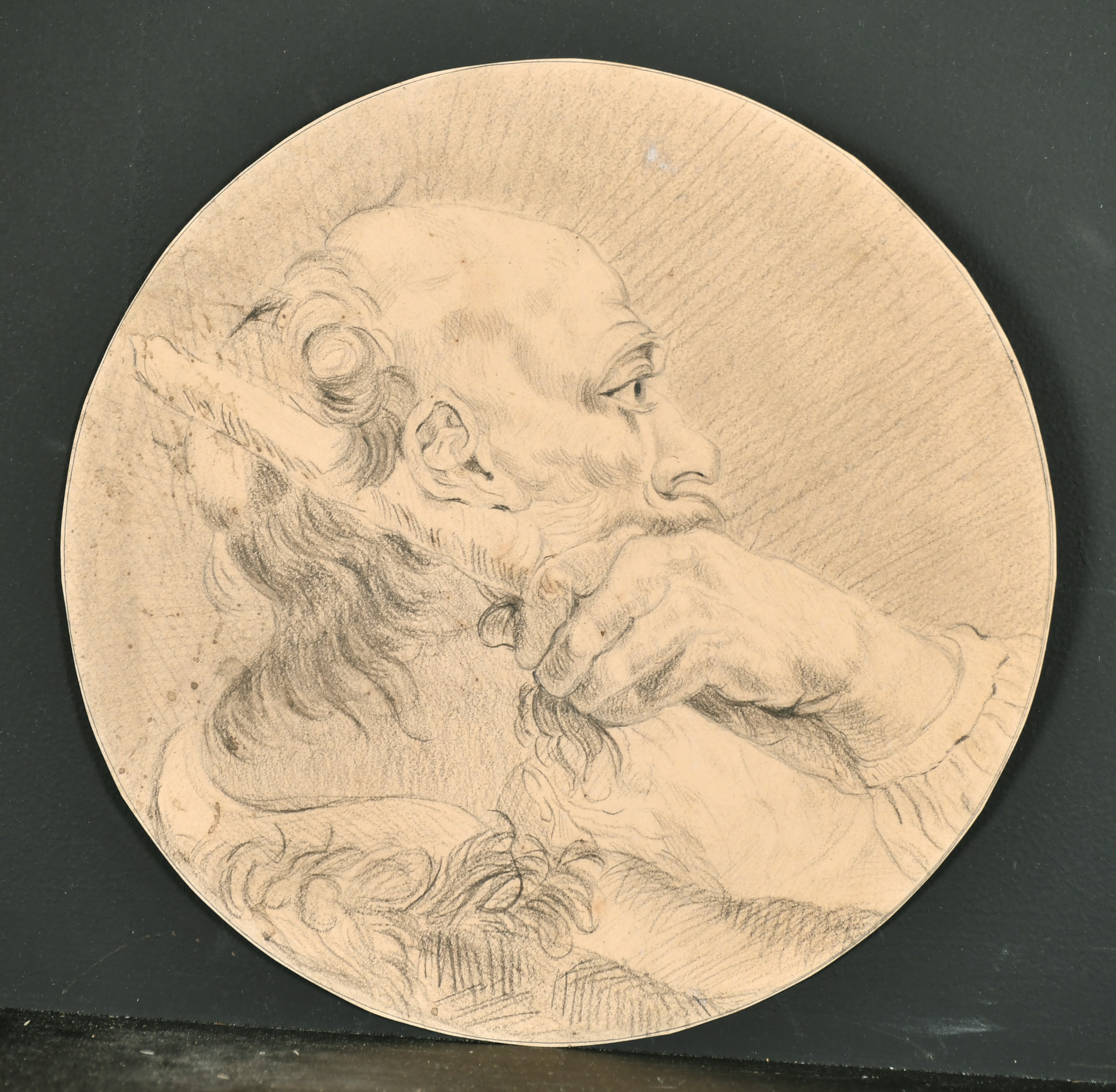 After John Hamilton Mortimer (1741-1779) British. Head Study of a Man, Pencil, Circular, Unframed - Image 2 of 3