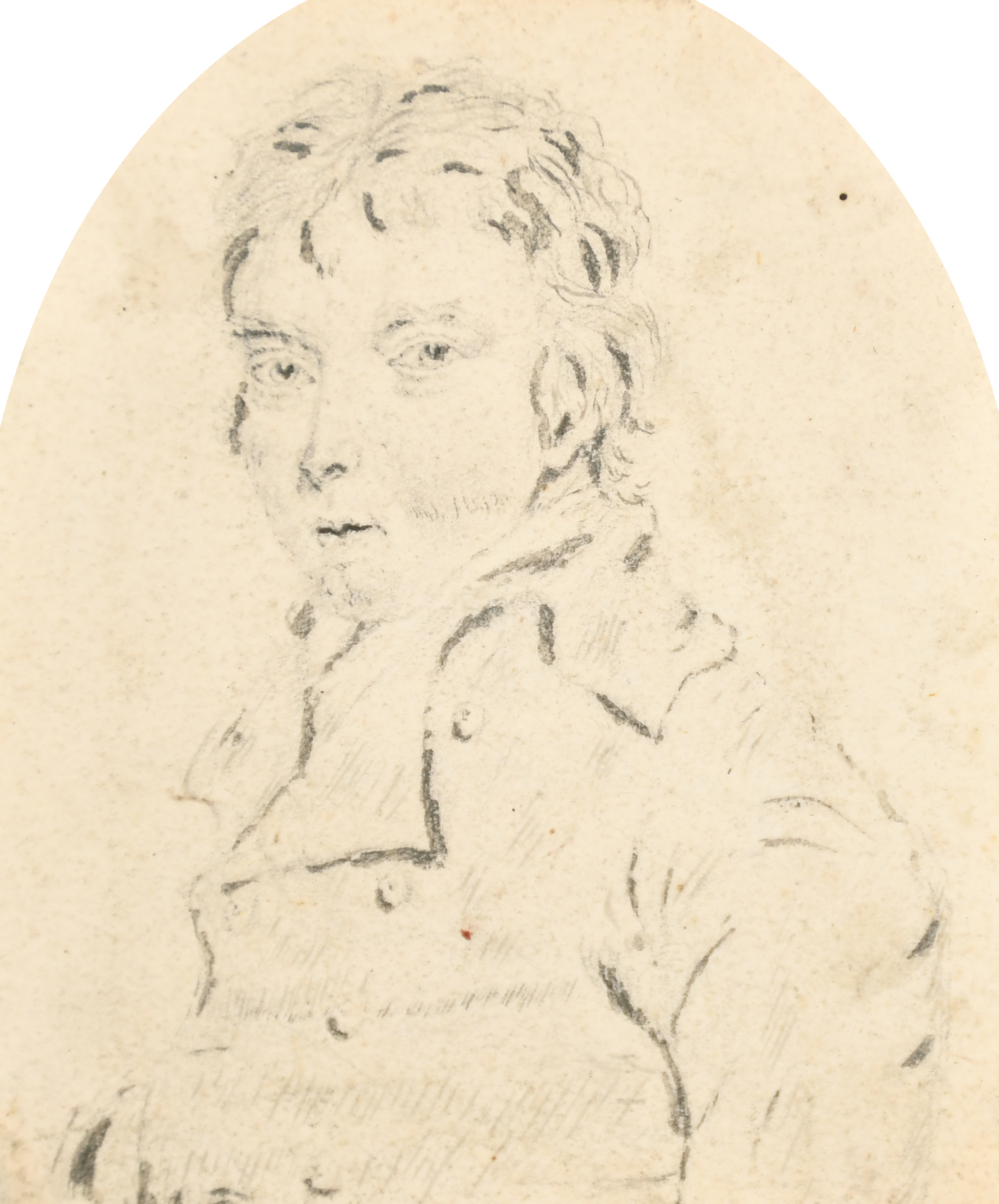 Circle of George Morland (1763-1804) British. Bust Portrait of a Man, Watercolour, Shaped,