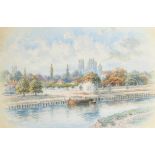 George Fall (1848-1925) British. York from the River, Watercolour, believed to be signed under