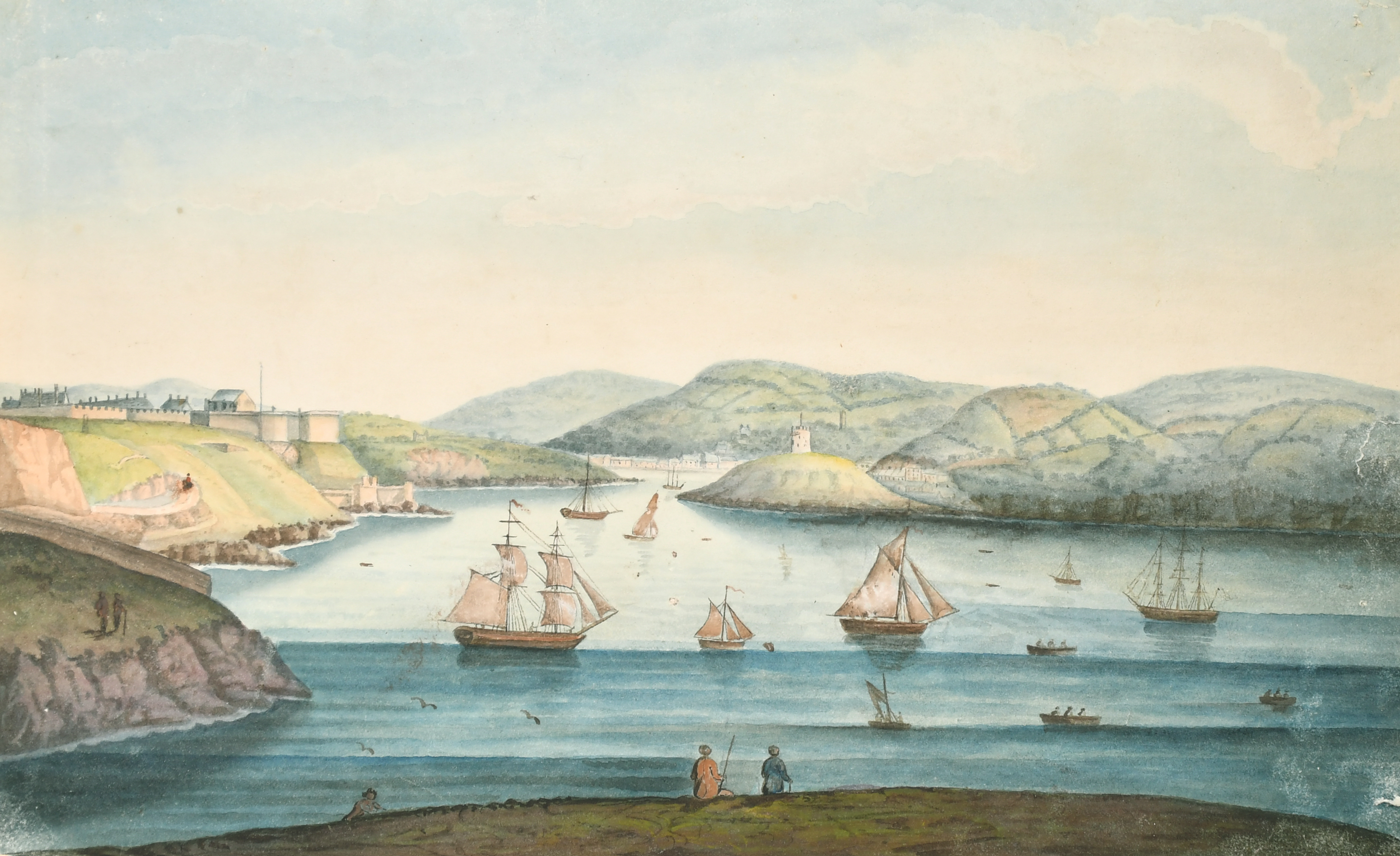 18th Century English School. A Panoramic view of Plymouth, Watercolour, Unframed, 8" x 12.5" (20.3 x - Image 4 of 9