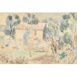 Paul Nash (1889-1946) British. "The French Farm", Watercolour and Pencil, Inscribed on labels verso,